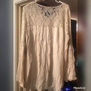 Cream Lace Top With Bell Sleeves